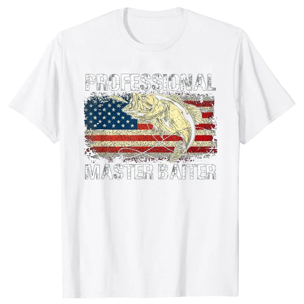 Tee Tops Short-Sleeve Fashion Tshirt Clothing Casual Basic T-shirt Professional Master Baiter Retro American Flag Funny Fishing