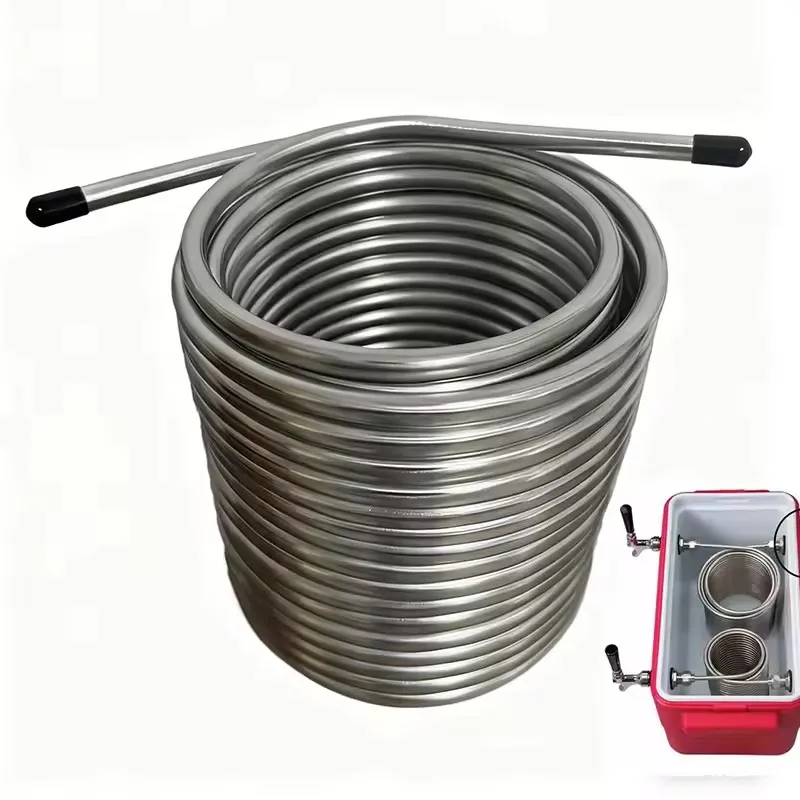 Double Layer Beer Water Wort Chiller,15m Length Cooling Coil,Outdoor Incubator Beer Wort Chiller，Food Grade 304 Stainless Steel view 5