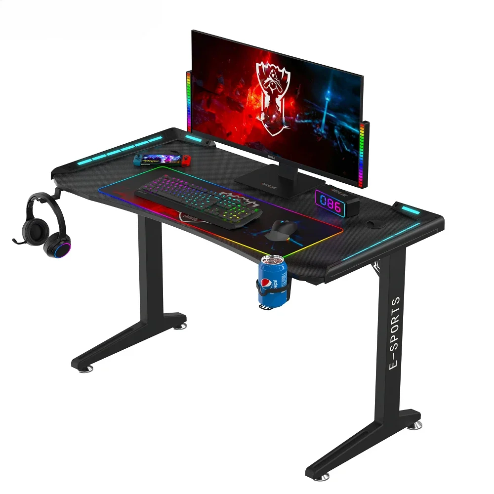 

High Quality Custom Black RGB Gaming Desk Large Desktop PC Computer Desk for Gamer Foshan Furniture Big Ergonomic Gaming Tables