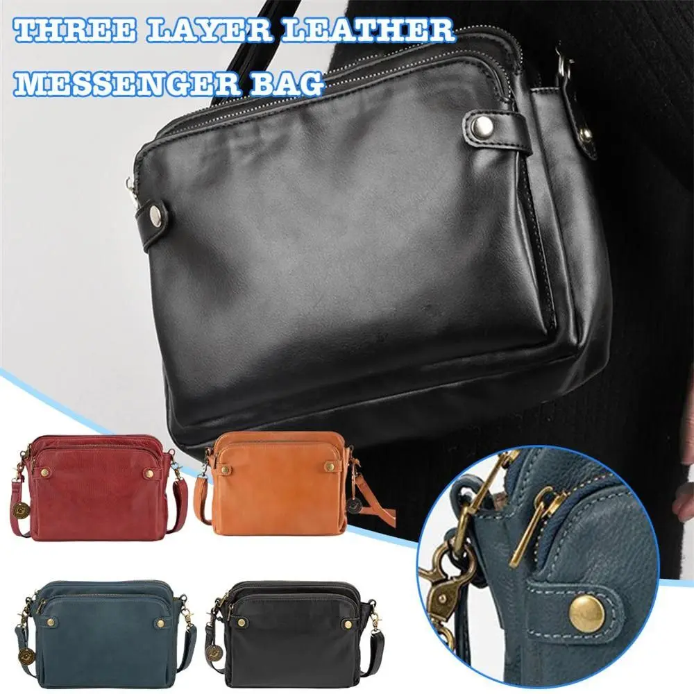

Three Layer Leather Crossbody Shoulder Ladies Zip Satchel Bag PU Leather Shoulder Bag Purse Handbag Womens