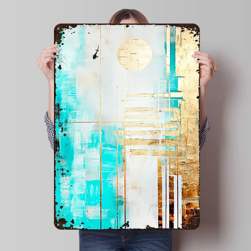 مجردة الفن شروق الشمس المعادن المشارك علامات معدنية جدار الفن خمر الديكور الداخلي في المنزل مخصص تين تسجيل للديكور المنزل