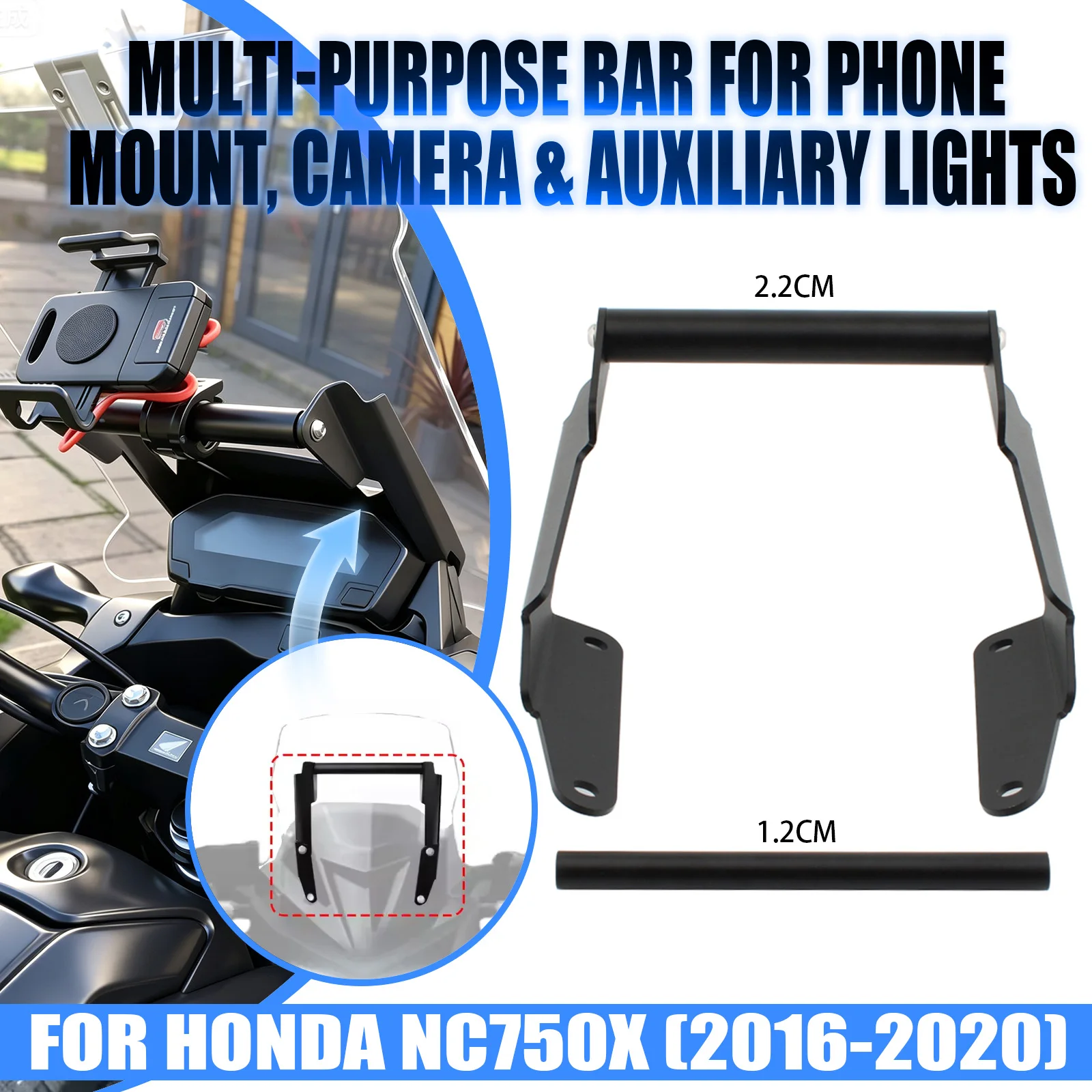 Aluminum Motorcycle GPS Phone Navigation Bracket Front Bar Holder Mount Stand Plate For Honda NC750X 2016-2020