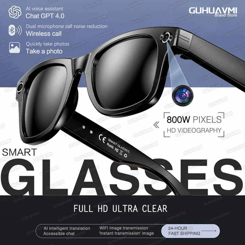 

2025 New 800w Pixel Smart Glasses Man Sunglasses 4K UHD Camera Photo Translation AI Recognition Call Music Bluetooth Eyewear Ms.