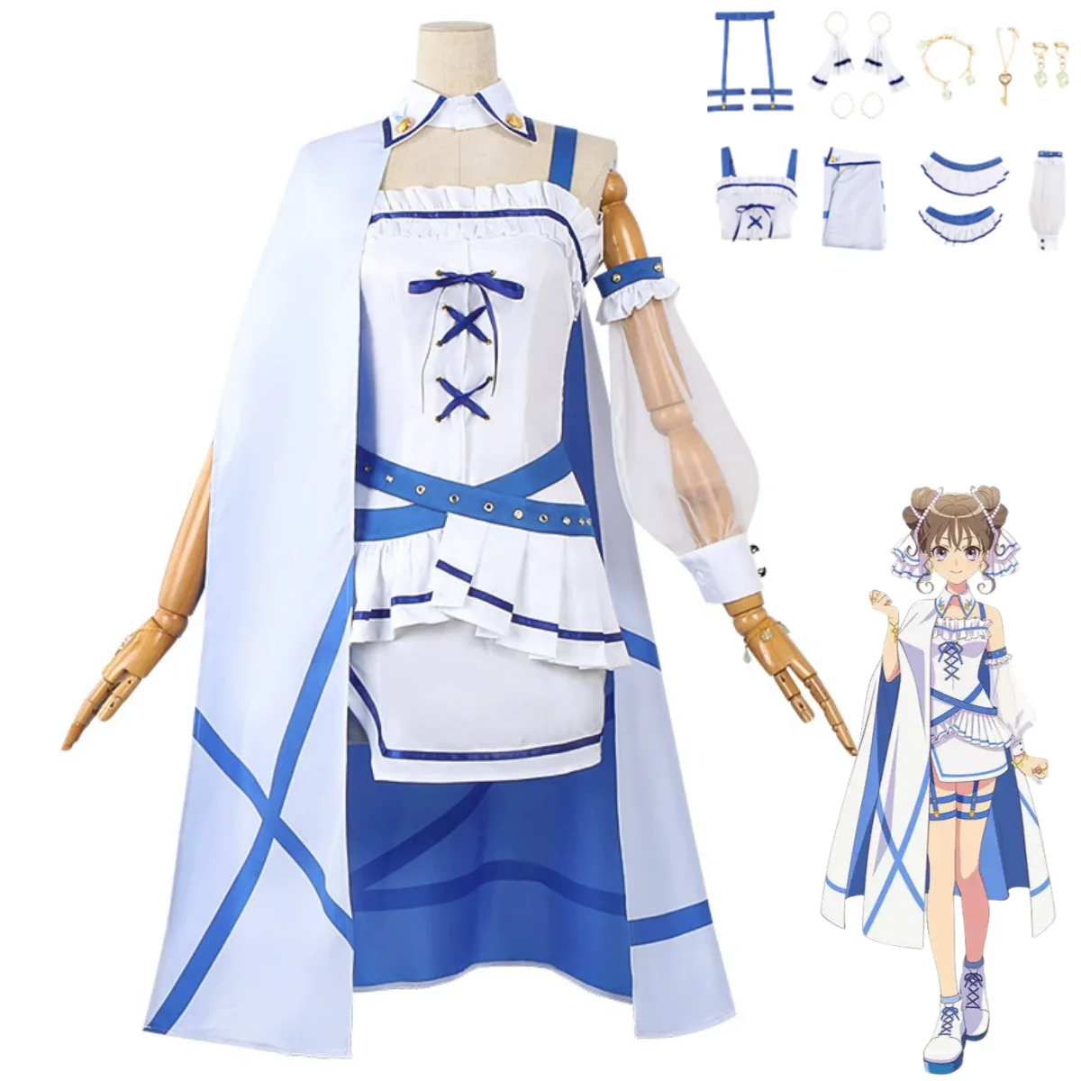 

Anime Maebashi Witches Uzumaki Mai Cosplay Costume Blue White Cloak Tops Skirt Lolita Cute Woman Sexy Christmas Party Suit
