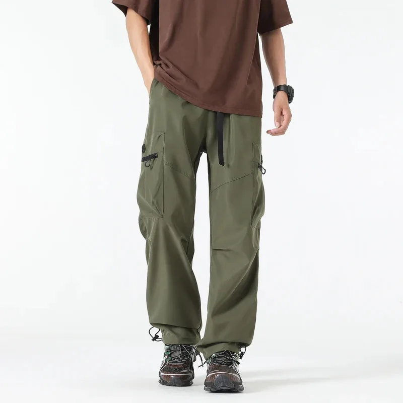 

Belt-style quick-drying workwear pants, men's summer trendy brand high street wide-leg pants, straight-leg casual long pants