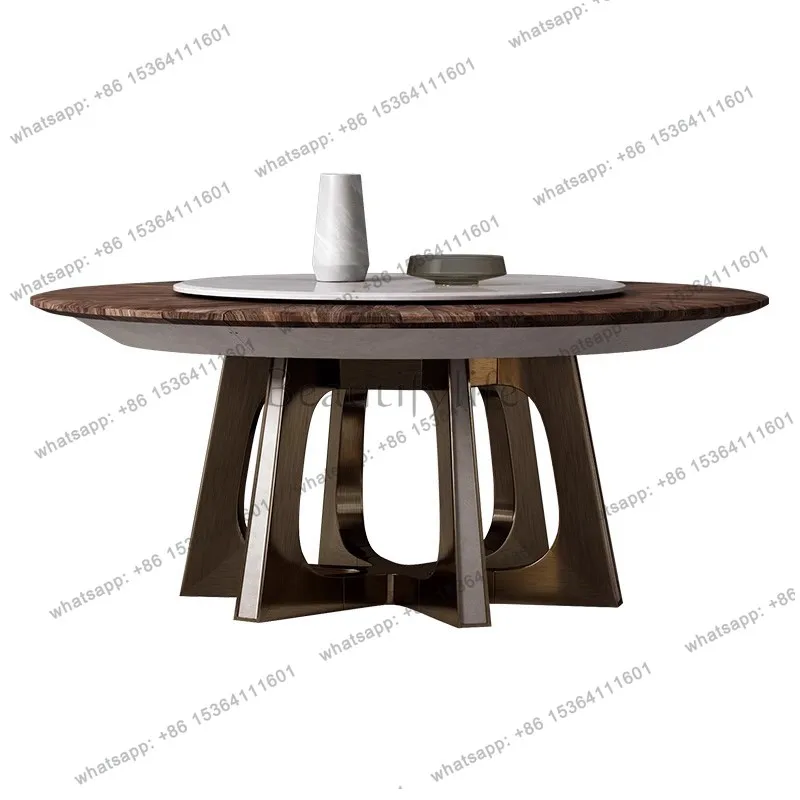 Walnut electric round villa living room multi-functional rotating round dining table Italian minimalist solid wood