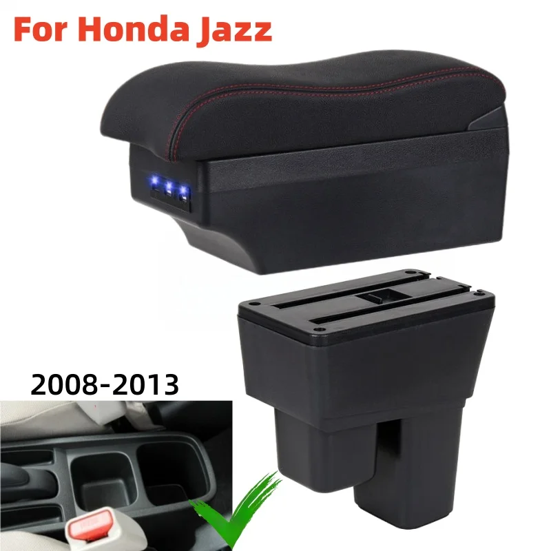 

High-quality Car Armrest Box For Honda Jazz Armrest for Honda Fit Jazz 2 2008-2013 Arm Rest Center Storage Box USB Led