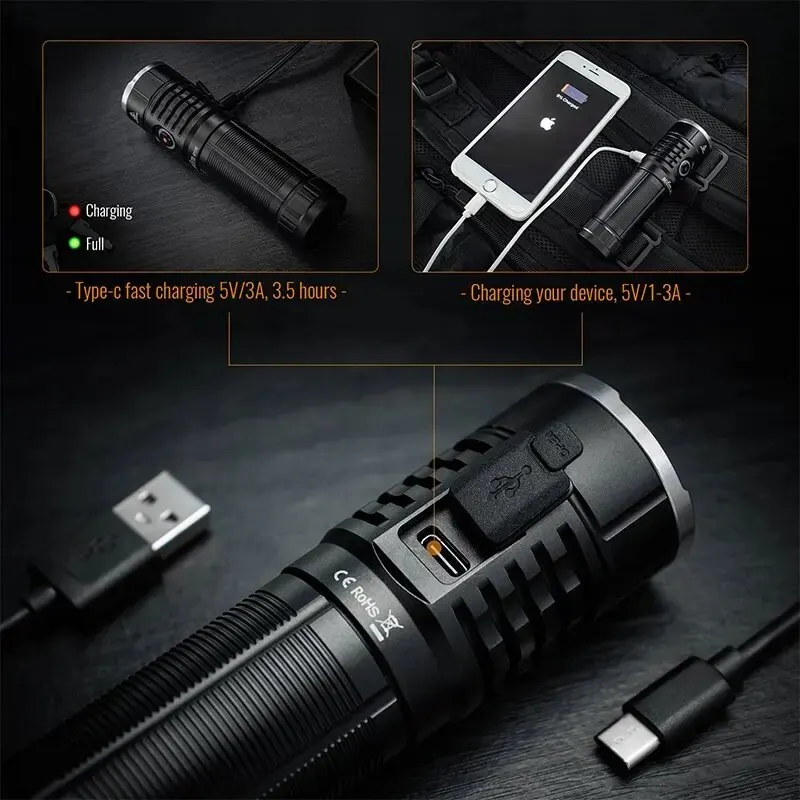 Sofirn SP33S USB C Rechargeable XHP70.2 5000lm Powerful LED Flashlight 26650 Torch