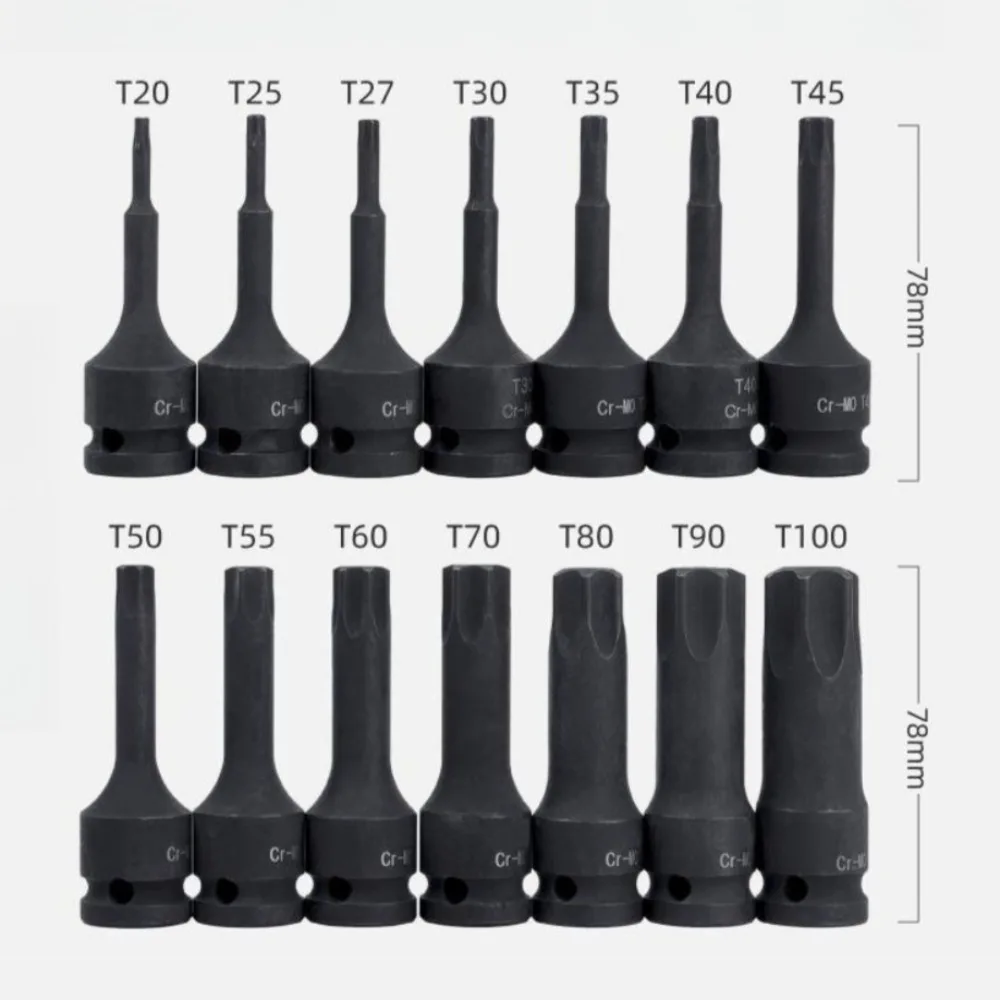 1/2 Inch Torx Bit Impact Wrench Nut Set, 78mm Impact Star Bit Socket Set T20 T25 T30 T40 T45 T47 T50 T55 T60 T70, Cr-Mo Steel view 5
