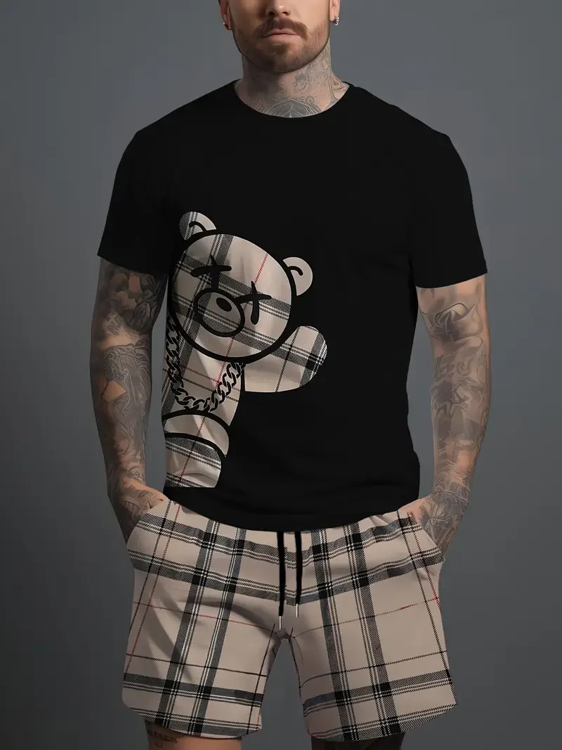 

25-26 Summer Hot-selling Fashion Trend Luxury Suit 3D Printing American Street Breathable Quick-drying T-shirt Shorts Set