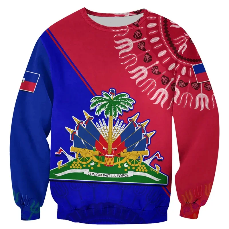 Winter Fashion 3D National Flag Of Haiti Sweatshirts Men Haiti Emblem Graphic Pullovers Vintage Cool Clothing Streetwear Clothes