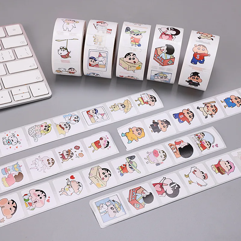 500Pcs/Roll Crayon Shin-chan Sealing Sticker Art Paper Self-adhesive Adhesive Cartoon Children\'s Stickers Toys