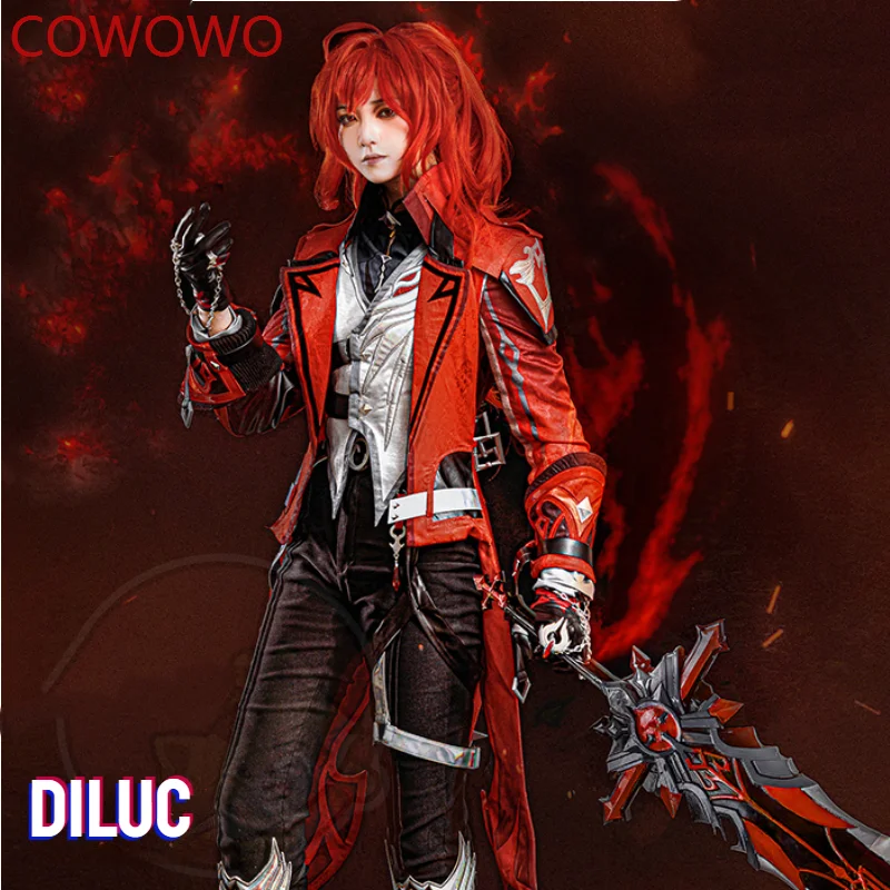 

COWOWO Game Genshin Impact Diluc Red Dead of Night Cosplay Costume Game Diluc New Outfits Cosplay Red Dead of Night Costume