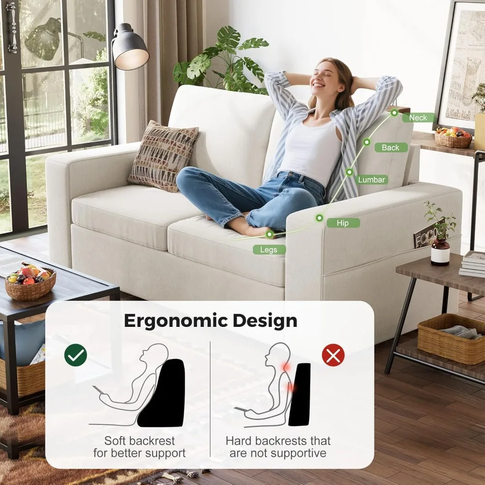 70" Sofa Couch for Living Room, Deep Seat Sofa with USB/Type-C Port, Side Pockets, Removable Cover, Comfy 2-Seats Loveseat
