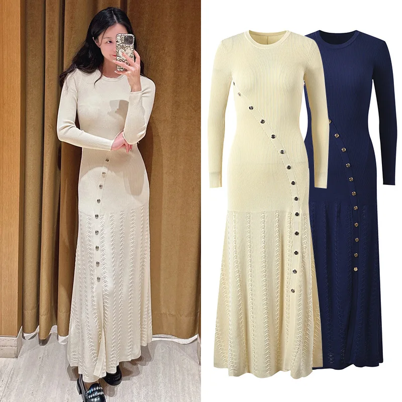 

CHUJIE Women's Dress stylish commuting slim fit slit gentle elegant knitted dress 2025 Spring New