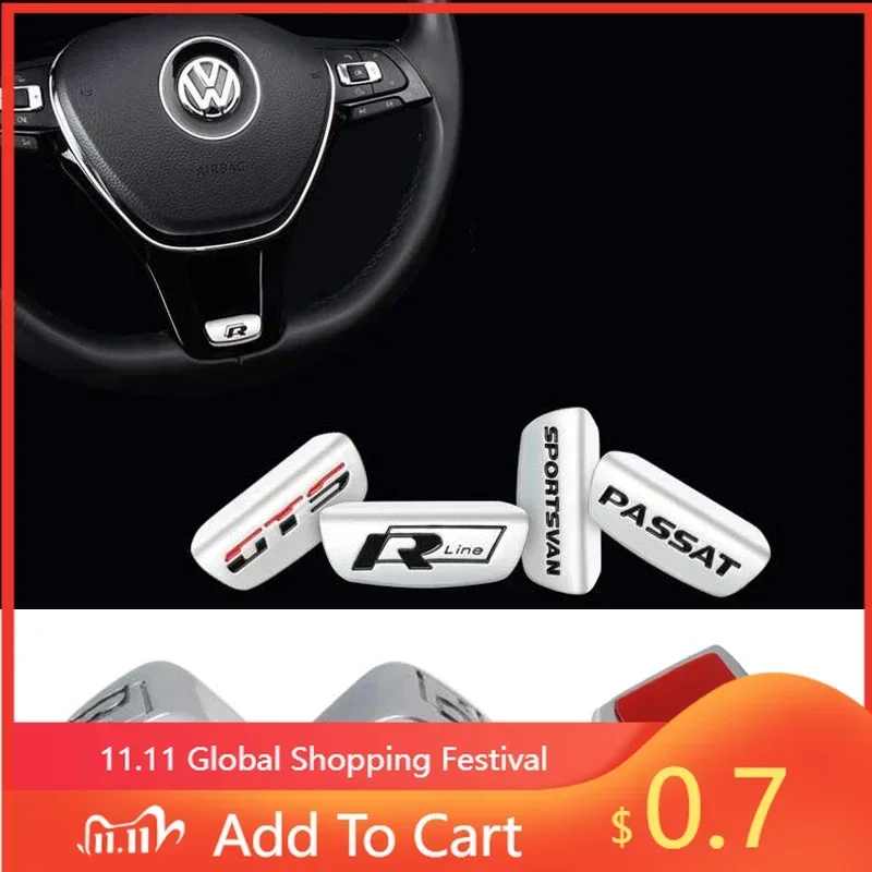 

For VW 3D Aluminum Alloy Rline Emblem Car Steering Wheel Sticker Accessories For Volkswagen GTI Polo Golf Passat Scirocco Jett