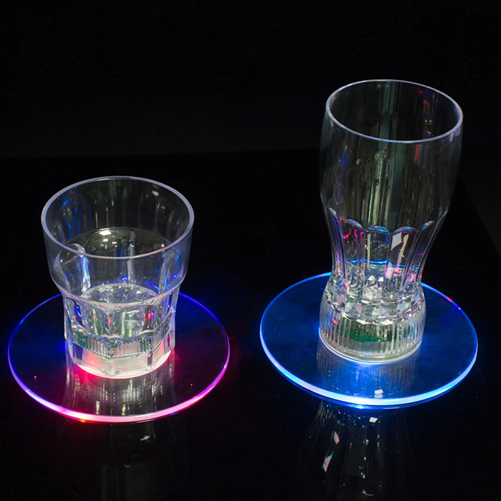 

2pcs Led Light Cup Mat Transparent Colorful Flashing Coaster Waterproof For Party Bar Home Drink Decor Gift Led Coasters For