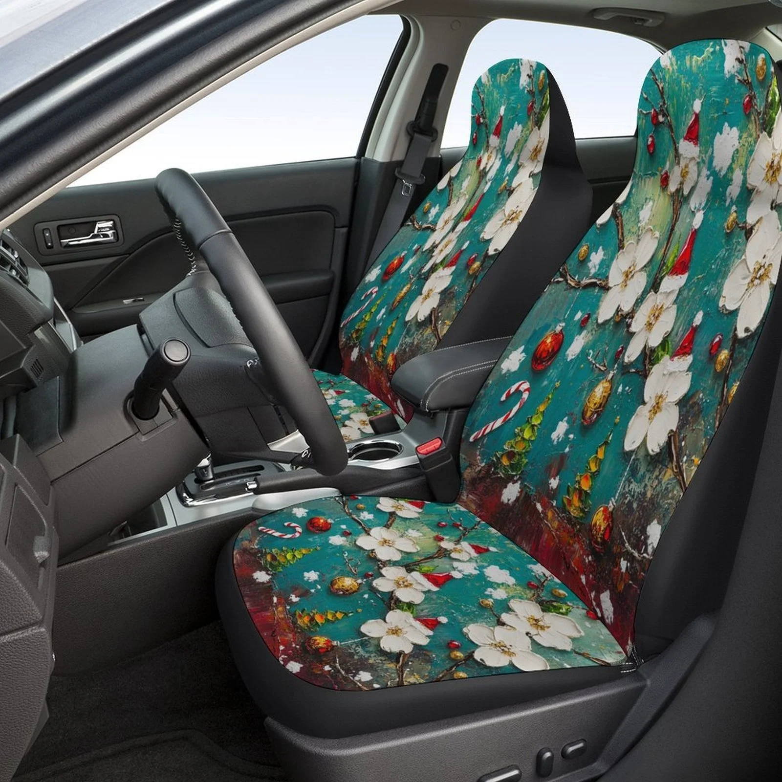 Set Of Car Seat Covers Featuring A Christmas Blossom Theme, Suitable For A Wide Range Of Vehicles. These Stylish, High-Quality P