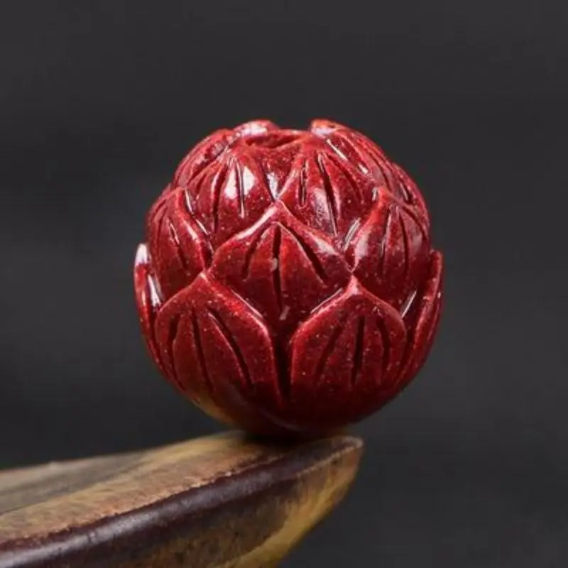 ￼5A Natural Cinnabar Vermilion Budda Lotus Quartz Crystal Single Bead DIY Jewelry