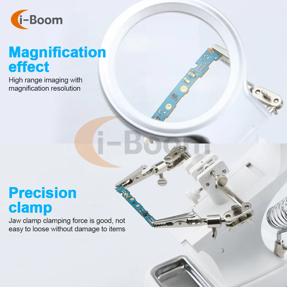 3X/4.5X Soldering Iron Magnifying Glass Third Hand Welding Magnifier Alligator Clip Holder Standing Style Repair Mgnifying Tool