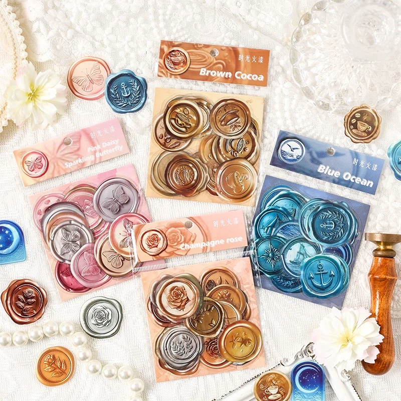 25Pcs Vintage Lacquer Stamp Stickers DIY Scrapbook Stickers Sealed Labels Decorative Stickers Envelope Sealing Stickers