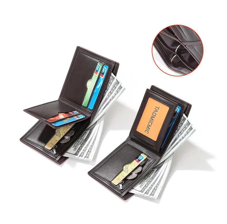 محفظة رجالية قصيرة على طراز الأعمال، ملمس عتيق مع شعار معدني، جودة تجارية عبر الحدود متوفرة في المخزون