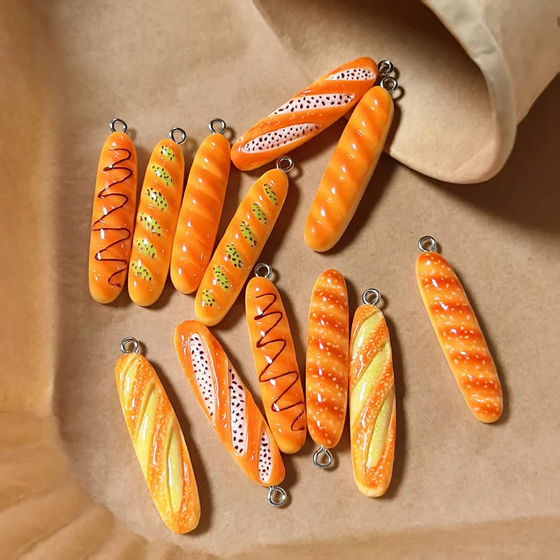 10/12pcs Mini Baguette Bread Resin Earring Charms Funny Simulation Food Pendant DIY Unique Necklace Keychains Charm Jewelry Make