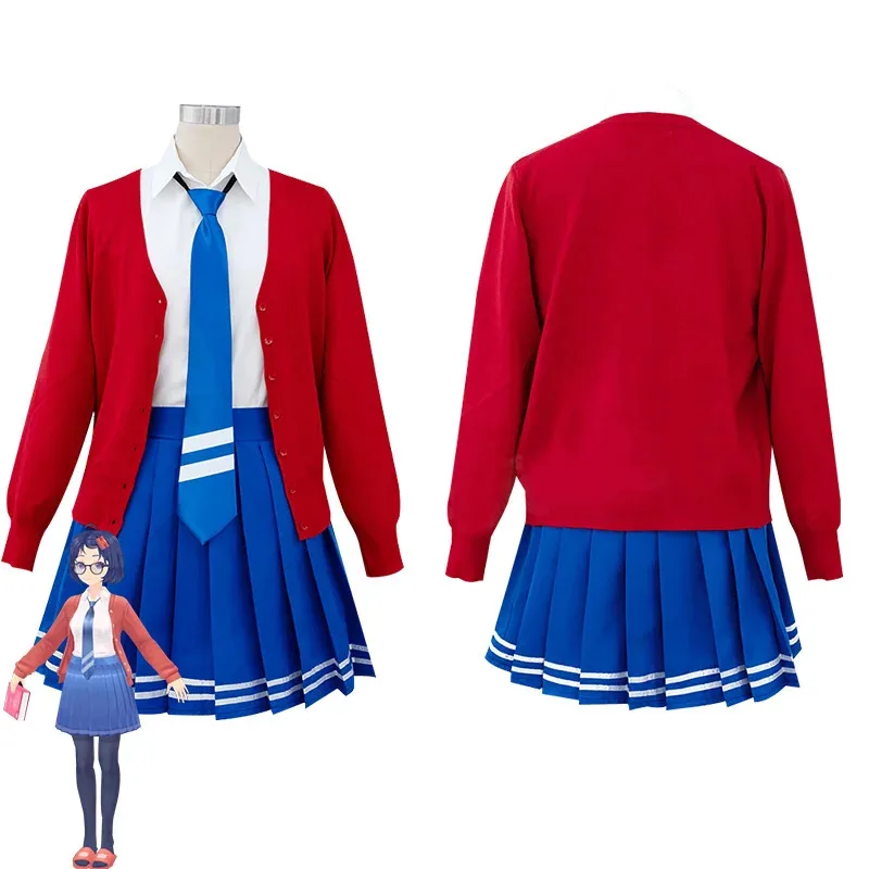 Kostum Cosplay Game Teror MiSide Mita Mantel Merah Kemeja Seragam Sekolah Rok Dewasa Wanita Seksi Karnaval Halloween Suit6;d'3,h'7.b
