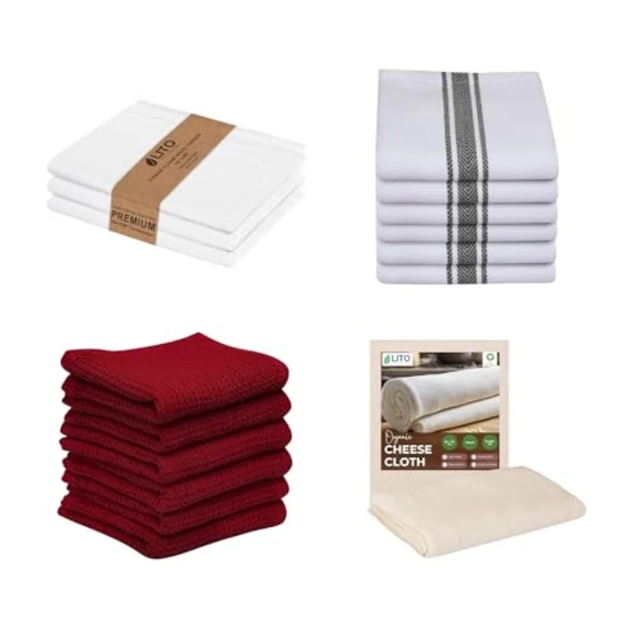 

Cotton Kitchen Towel and Cheesecloth Bundle 3 Flour Sack Towels 6 Black Dish Towels 6 Red Waffle Cloths Grade 50 Cheesecloth 1