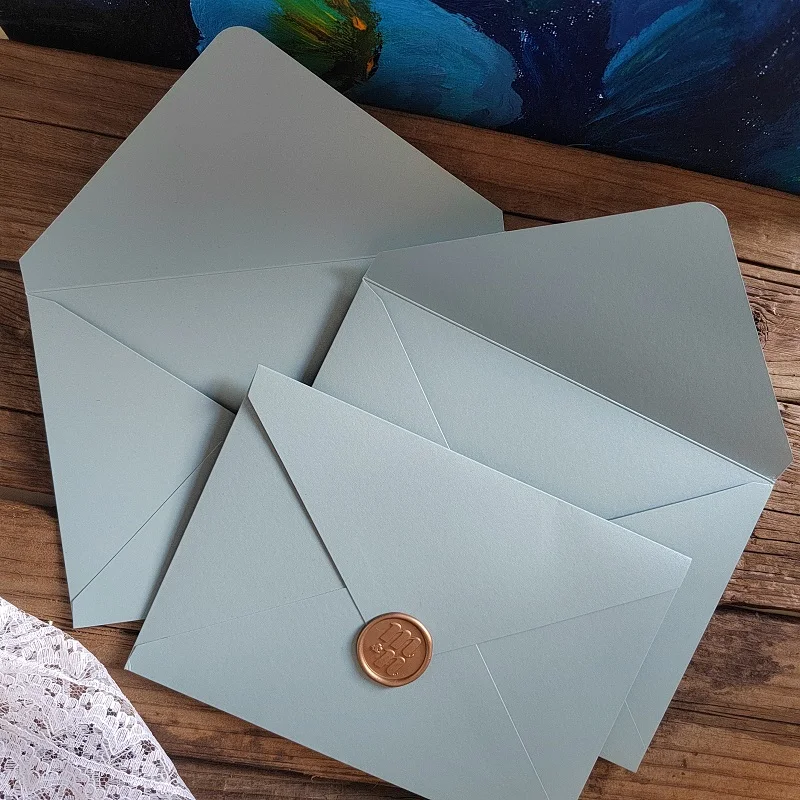 50x Dusty Blue Invitation Envelopes,thickness 250gsm,Shiny Pearl Paper