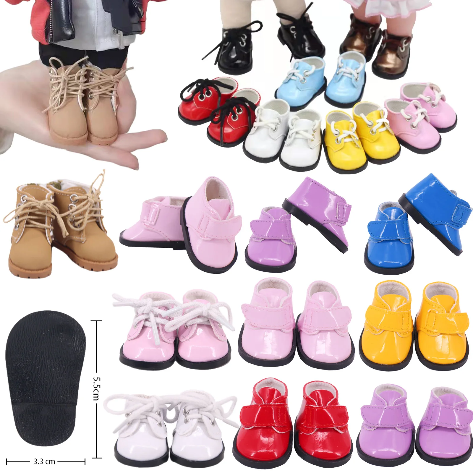 5cm Doll Shoes Doll Boots PU Shoes For 14.5 Inch American Doll&32-34 Cm Paola Reina Doll&1/6 BJD Blythe Doll&EXO Doll Girl`s Toy