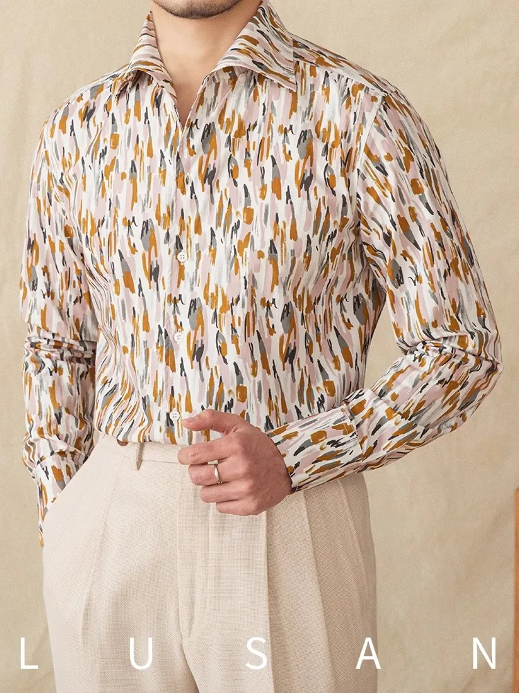 

Men's Pure Cotton Printed Shirt - Oil Painting One-Piece Collar Long Sleeve Casual Retro Comfortable