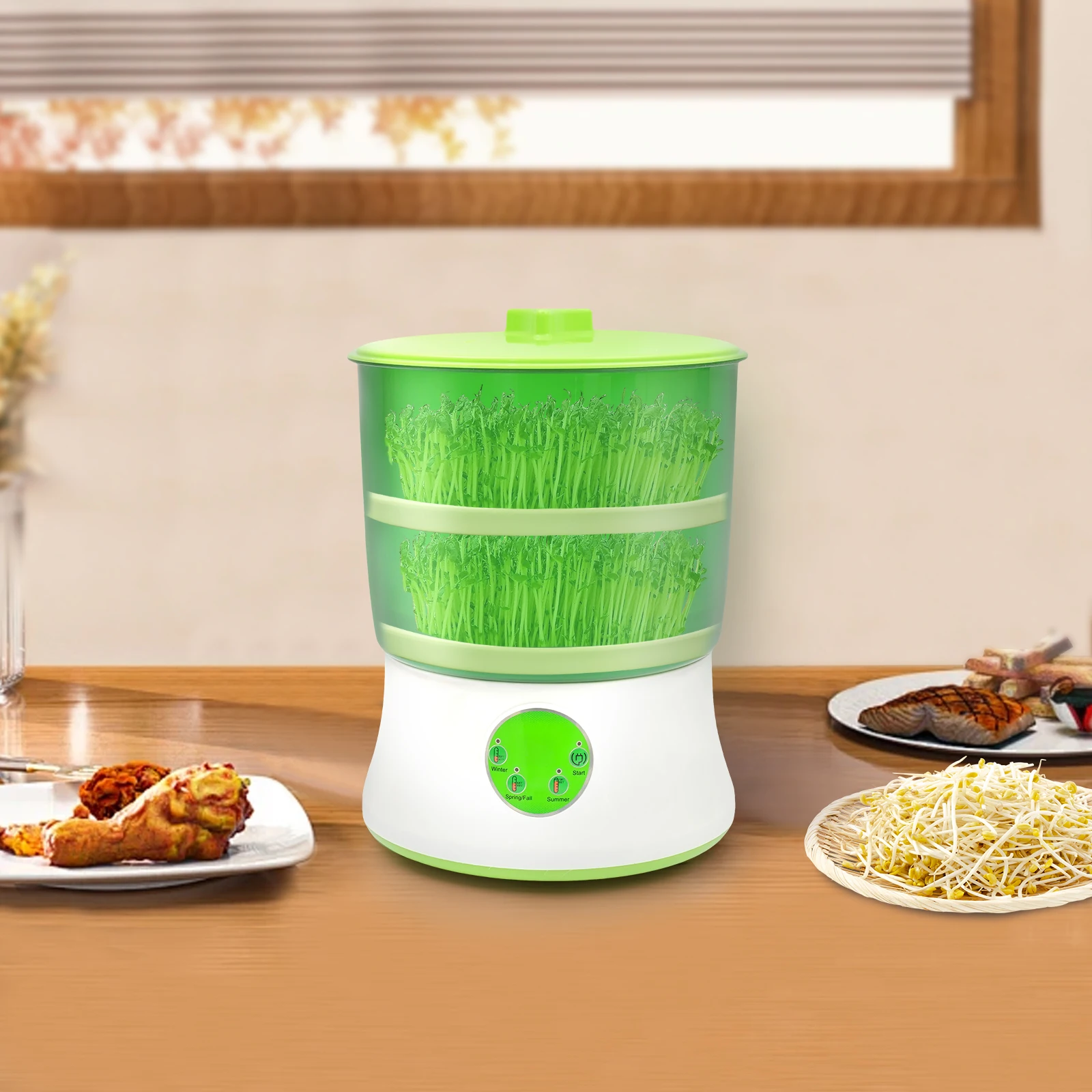 

20W Non-toxic PP Material Bean Sprout Machine with Double-Layer Platen for Soybean, Mung Bean, Red Bean, Radish Seedlings