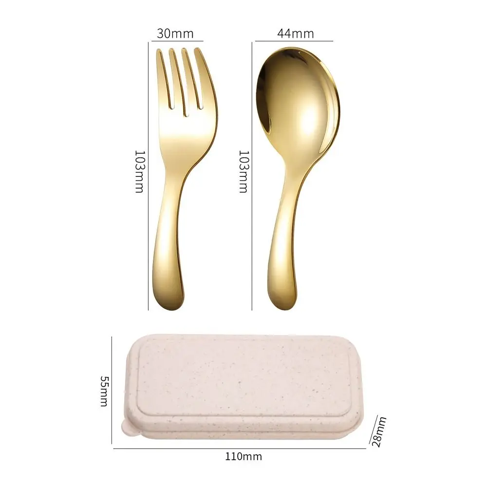 304 Stainless Steel Spoon Fork Set Storage Case Dessert Fruit Tool Cutlery Set Short Handle Kids Tableware