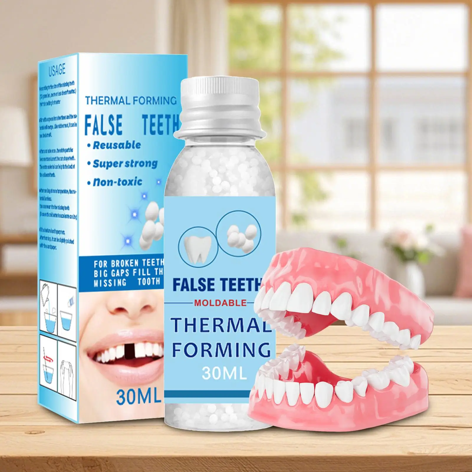 Picture 5: False Teeth Beads 30ml Solid adhesive for dentures temporary tooth restoration Moldable resin dentures for damaged teeth 30ml
