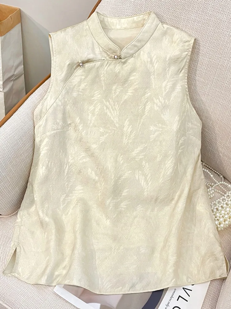 

Новый китайский национальный тренд, жилет с вышивкой на пуговицах, женский летний дизайн, сенсационная верхняя одежда, топ с воротником-стойкой