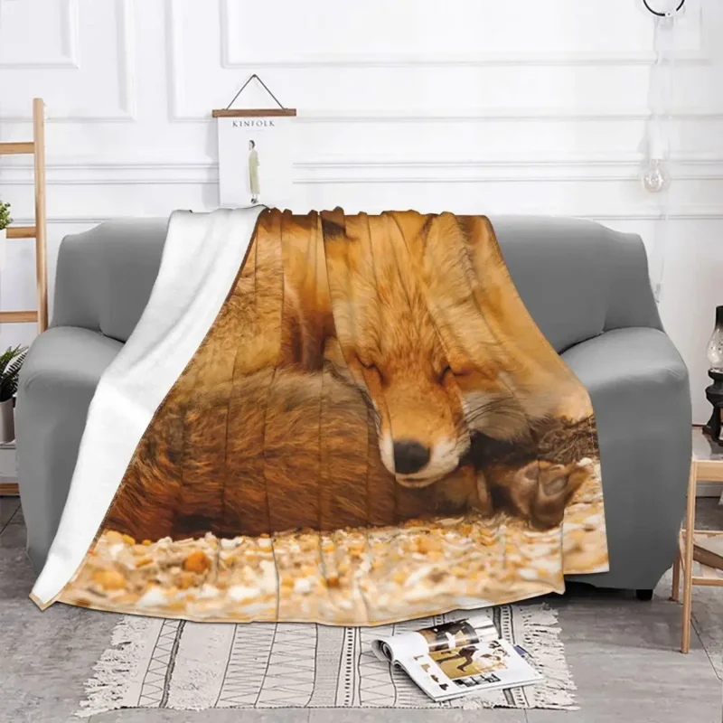 Sleeping Fox Coral Fleece Plush All Season Cute Animal Breathable Thin Throw Blanket for Bed Couch Bedspreads