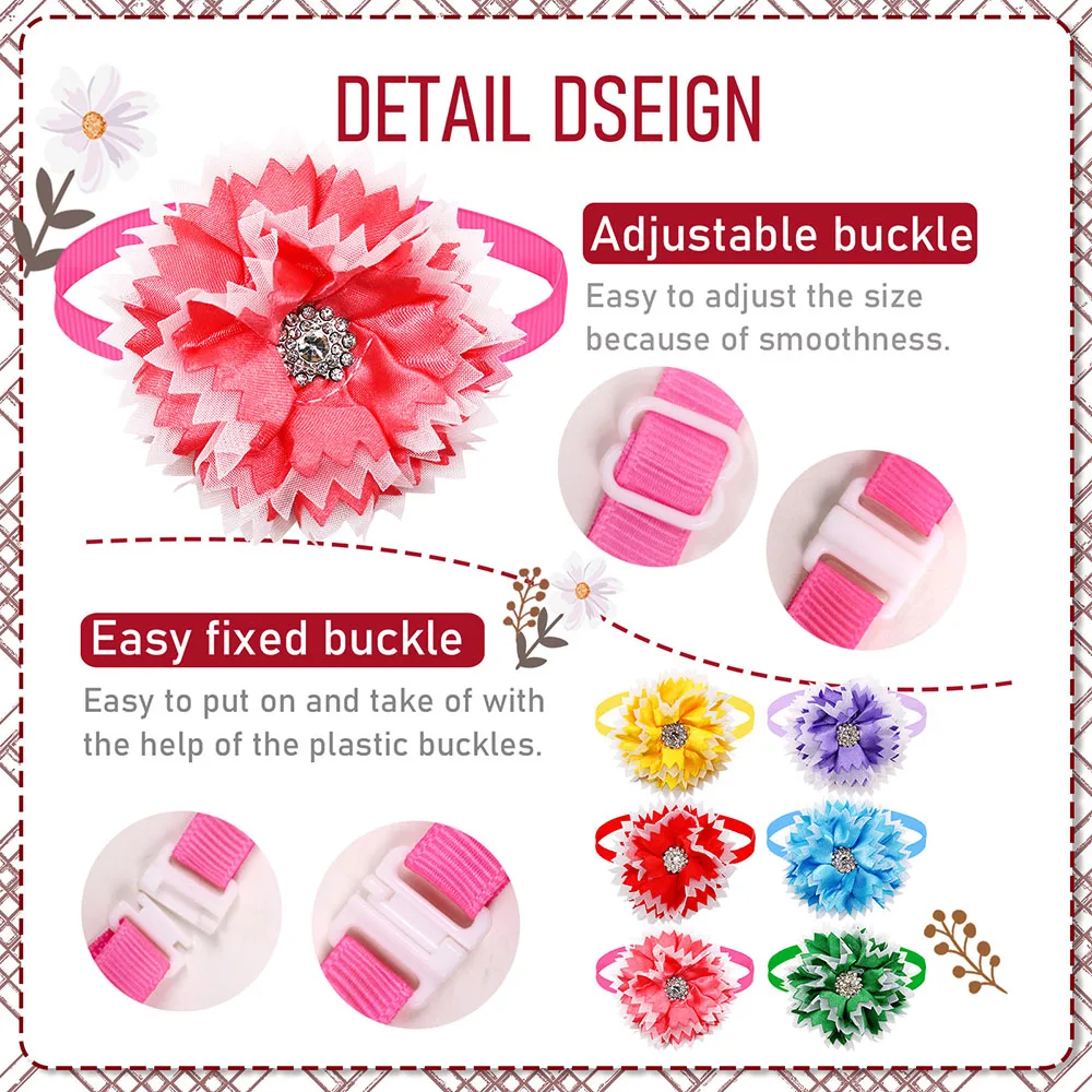 10PCS Spring/Summer New Pet Flower Bow Tie Small and Medium-sized Dog Cat Adjustable Collar Fashion Bulk Grooming Accessories