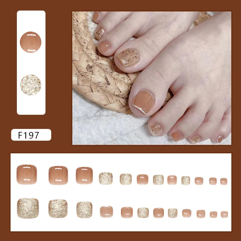 24 قطعة من أطراف أصابع القدم الفرنسية اضغط على الأظافر - بريق برتقالي مع حدود بيضاء وتأثير ثلجي شفاف أظافر صناعية مع أدوات ارتداء #2