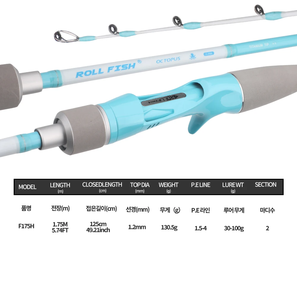 ROLLFISH 1,75m Titan-Spitze Oktopus-Tintenfisch-Casting- und Slow-Jigging-Angelrute aus Kohlefaser für leichtes Salzwasser-Bootsangeln – Detail 4