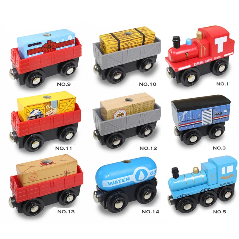 Wooden Magnetic Train Car Locomotive Toy Wood Railway Car Accessories Toys for Kids Gifts Fit for Wood Biro Tracks