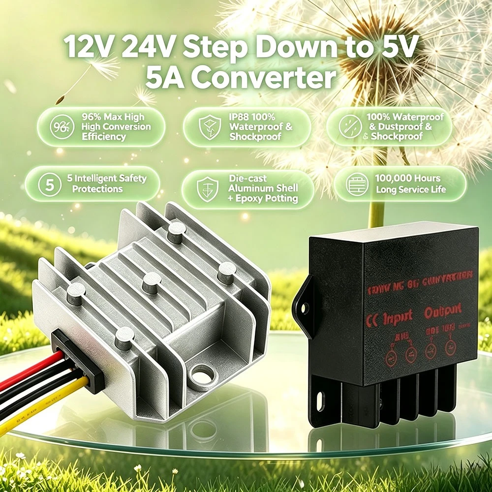 DC/DC 12V 24V Step Down to 5V 5A Converter Regulator Power Supply Module Buck Transformer for Golf Cart Forklifts Car Vehicle