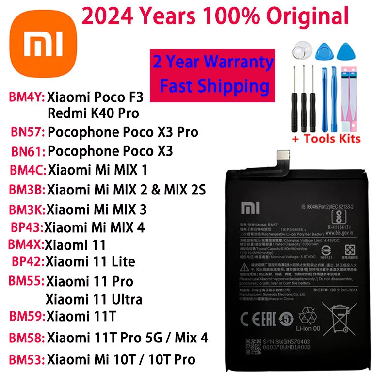 2024 Years Xiaomi Original Battery For Xiaomi Mi Mix 1 2 2S 3 4 Mi 11 Mi11 Lite Ultra Poco X3 F3 Redmi K40 10T 11T Pro Batteries