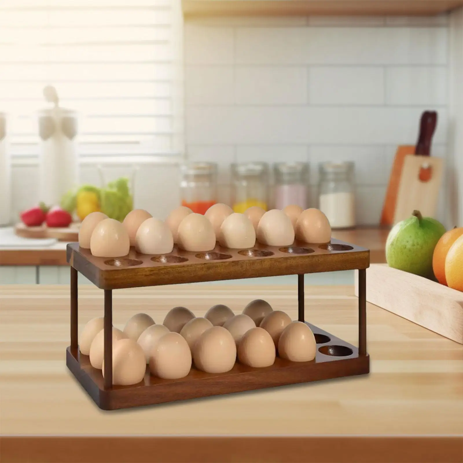 

Wooden Egg Holder Holds 36 Fresh Eggs Detachable Home Kitchen Organizer Egg Collecting Rack Double Tier for Cabinet Fridge