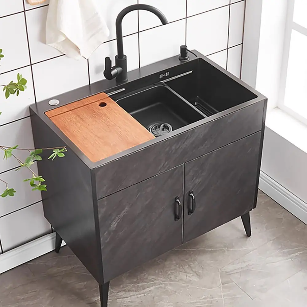 

Отдельно стоящая универсальная раковина, комбинированная кухонная мойка и шкаф из нержавеющей стали с водопадом и выдвижным краном, нанопокрытие