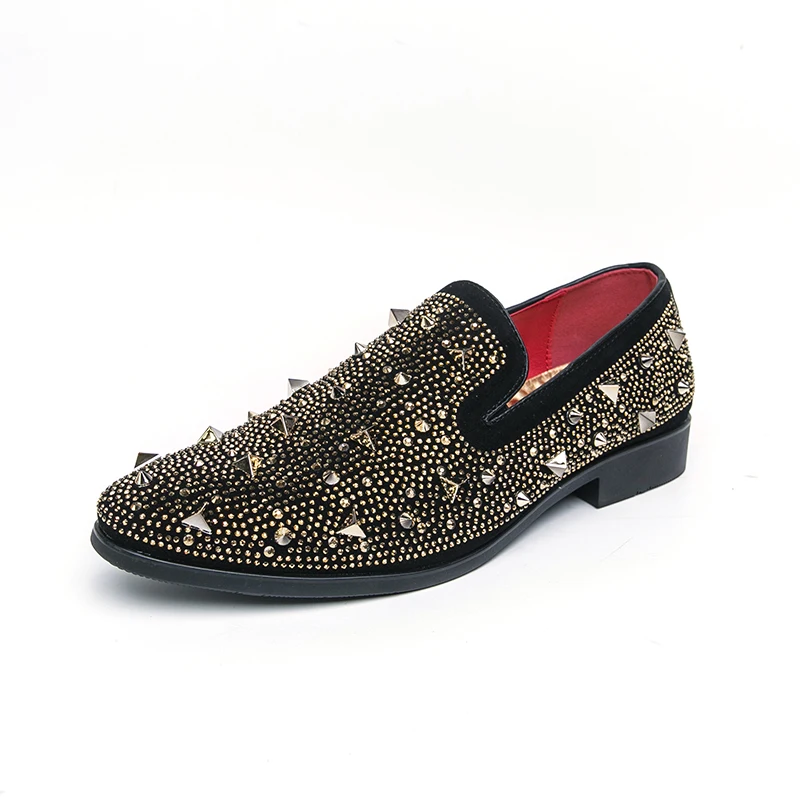 

Fashion Gentleman Pointed Rivet Rhinestones Shoes Men's Designer Rock Punk Loafers Formal Wedding Prom Dress Homecoming Footwear