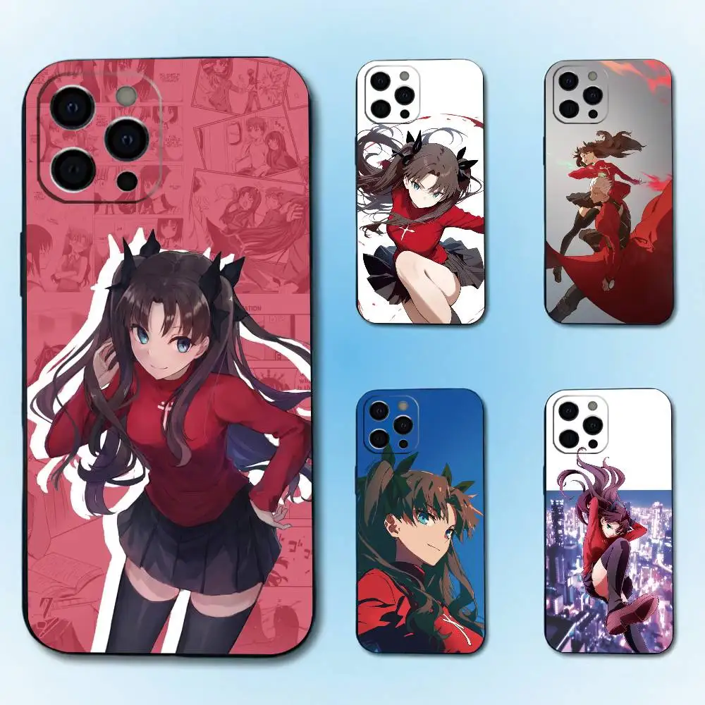 Funda para Teléfono Fate Rin Tohsaka para iPhone 17, 16, 15, 14, 13, 12, 11 Plus, Pro Max, Otros, Cubierta Negra Suave