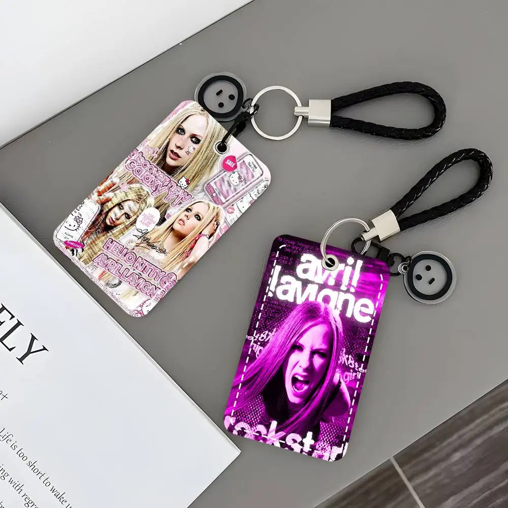 Pop Punk Singer Avril L-LavigneS Magazine Card Case Keychain Access Card Bag Key Tag Ring Leather Card Holder Key Ring Access