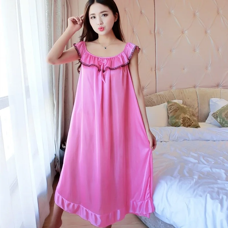 Oversize 6XL O Neck Women Satin Nightgown Sexy Sleepwear Short Sleeve Ladies Silk Nightwear Sleep Wear Night Gown Lingerie Dress