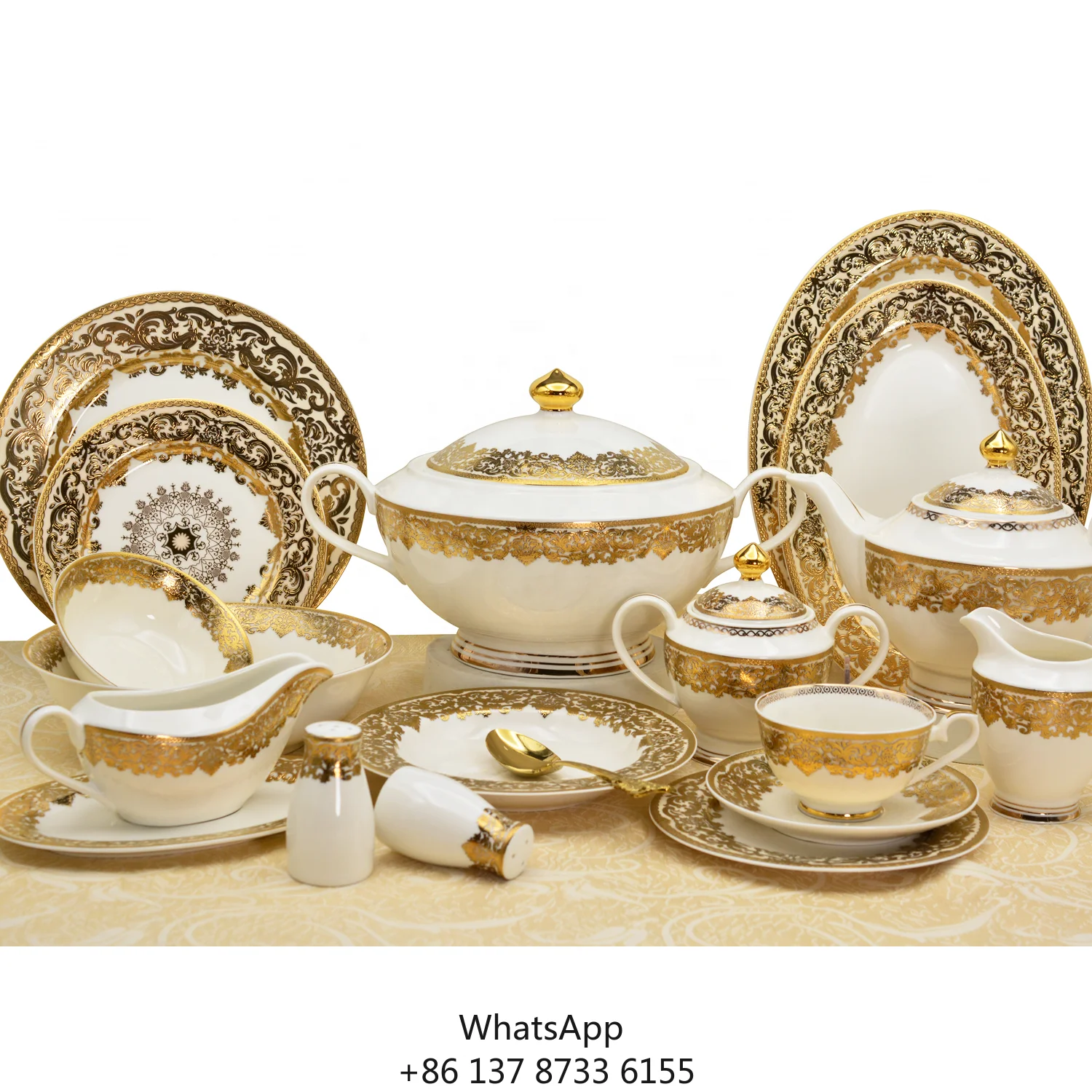 

Embossed Real Gold Vajilla Porcelana 98 Pcs Luxury Porcelain Dinner Sets Dinnerware Sets